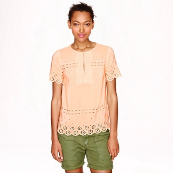 J Crew Elegant Tan Eyelet Women's Top Size 2 - Picture 2 of 5